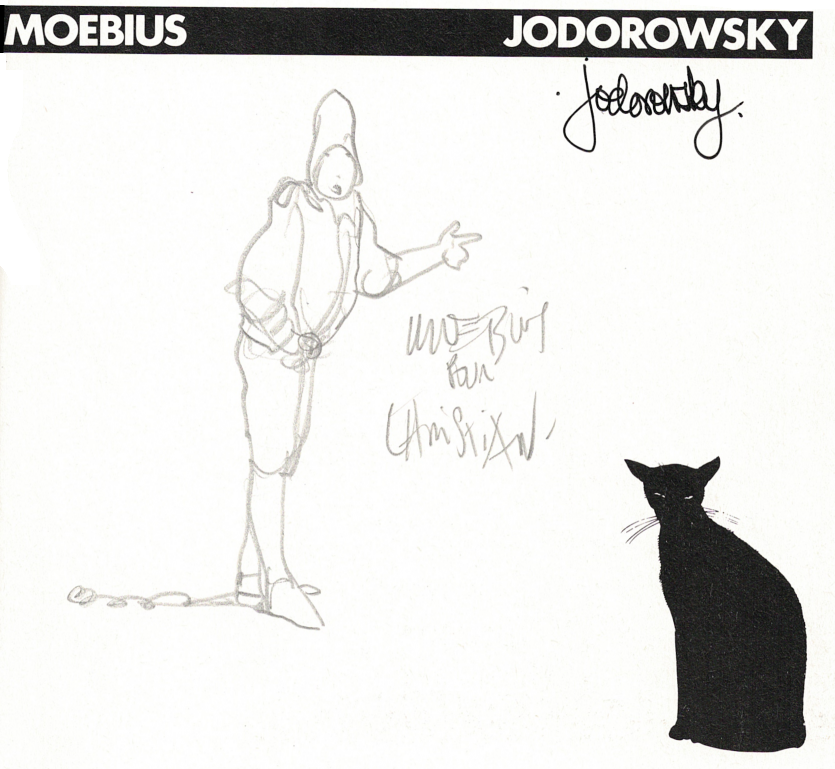 Zeichung Moebius mit Unterschrift von Alejandro Jodorowsky